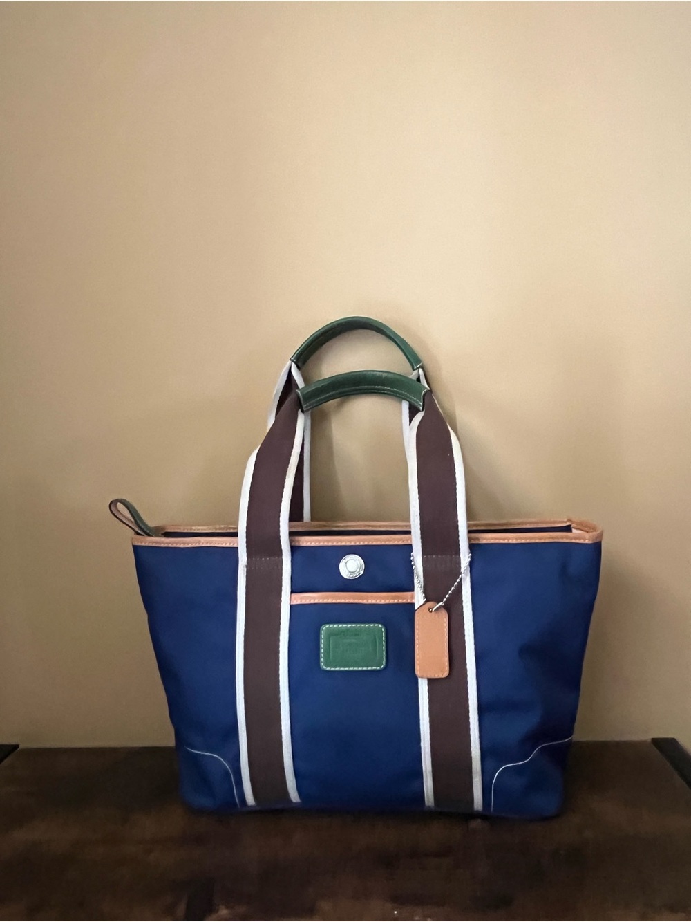 Vintage Coach Weekend Mini Hampton Tote 6261 Purse Blue and Green - Picture 5 of 16
